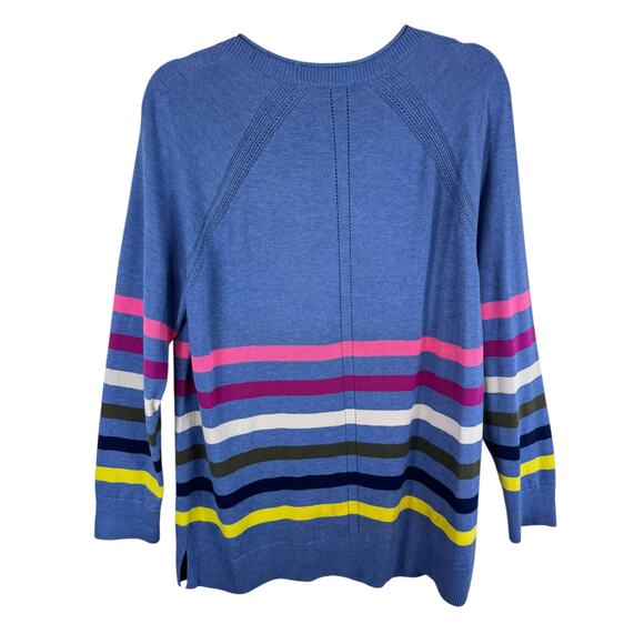 Talbots Blue Multicolor Striped Long Sleeve V-Neck Light Button Up Cardigan Sz L - Picture 4 of 7